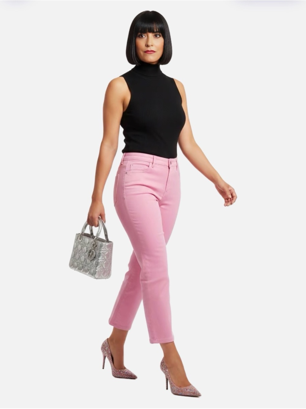cinq a sept Pink High-Rise Cropped Jeans with Heart Patch - Picture 4 of 11